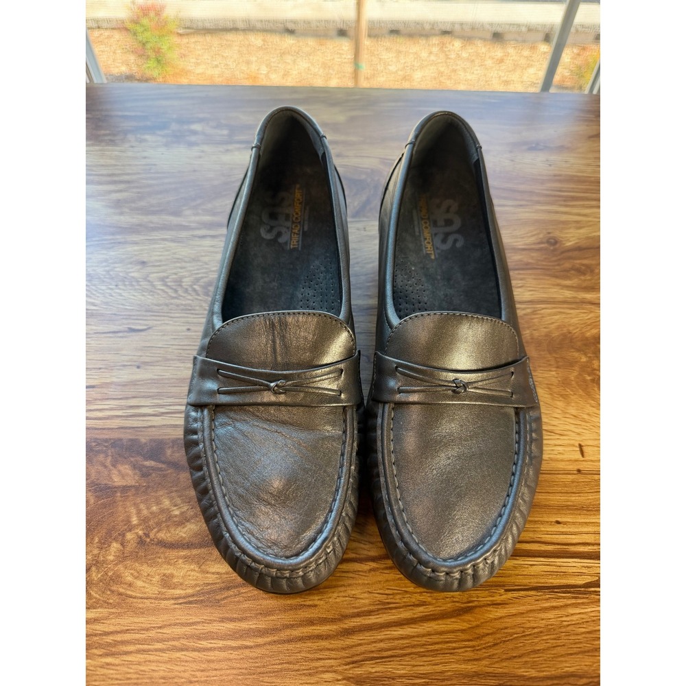 SAS Tripad Comfort Womens 9M Metallic Pewter Leather Loafers Moc Toe Wedge Shoes